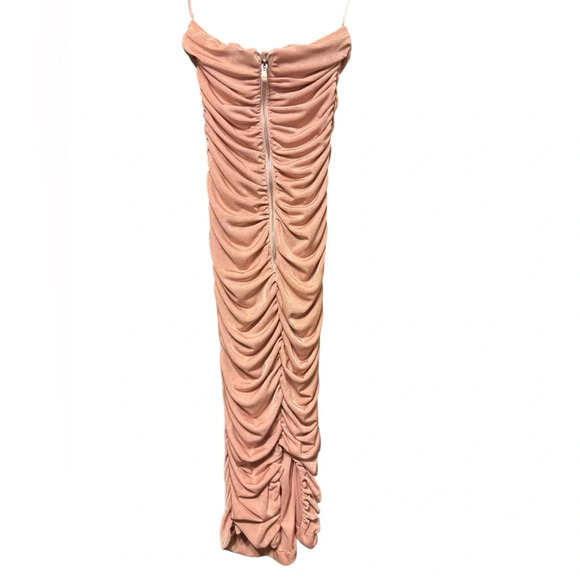 Mable Blush Pink Pointed Strapless Ruched Midi Dress Back Zipper Size Small - Picture 7 of 12